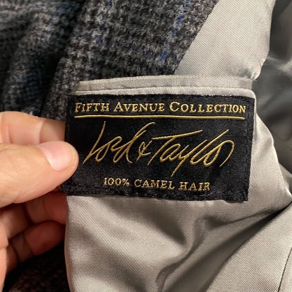 Lord & Taylor Fifth Avenue Collection Mens Blazer Jacket 40R Camel Hair Plaid - Picture 3 of 16